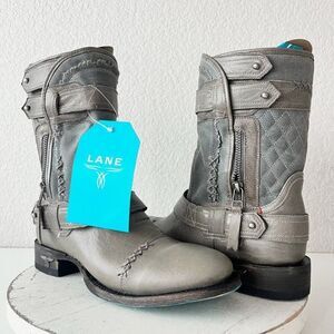 Lane Dustoff Women’s Western Moto Boots Gray Leather Harness Zip Ankle Size 7.5